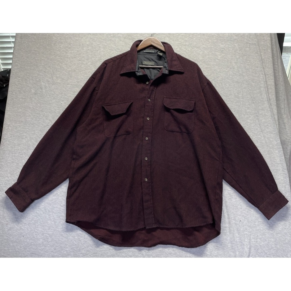 Van‎ Heusen Dess Shirt Mens XL 17-17.5 Maroon Herringbone Print Formal Business